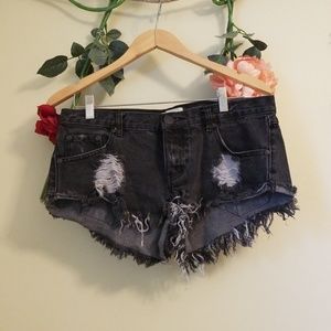 Tobi Distressed Black Denim Shorts